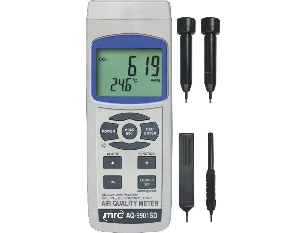 Air Quality Meter + data logger, CO2, CO, O2, Humidity, Dew point, Temp. ,6 in 1