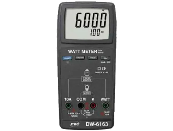 WATT METER, 6000 W x 1 W, PF, ACV, ACA, Single phase